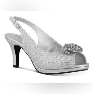 Karen Scott Womens Breena Shimmer Open Toe Heel Sandals Silver 6.5 W Medium New